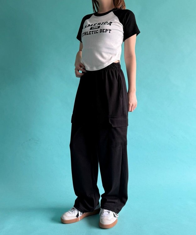 WEGO 【ウエストゴム】スウェットカーゴパンツ ブラック