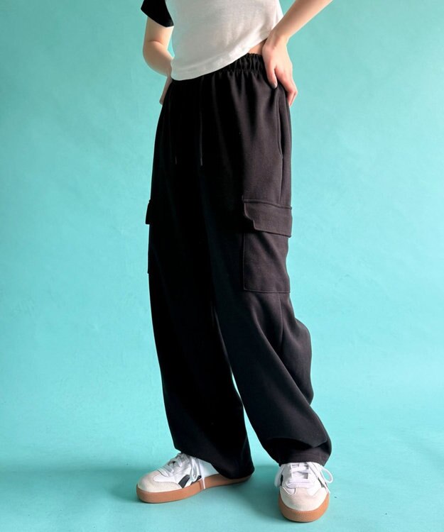 WEGO 【ウエストゴム】スウェットカーゴパンツ ブラック