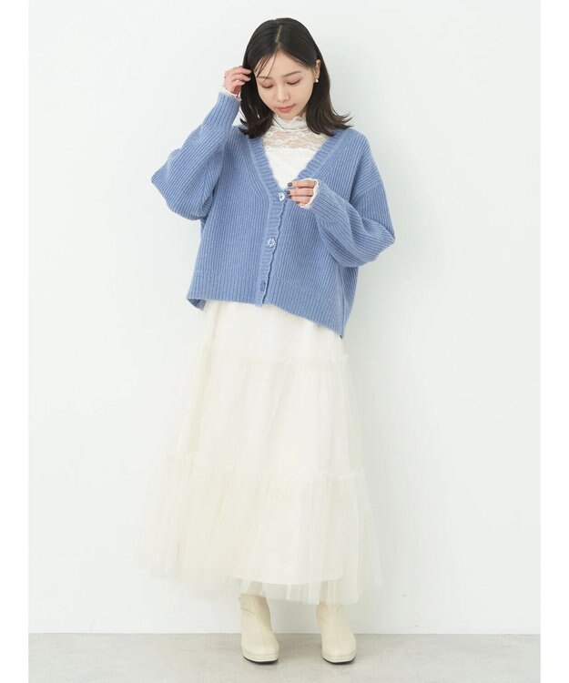 earth music&ecology スカラップニットカーディガン Blue