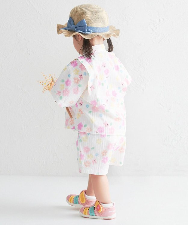 MIKI HOUSE HOT BISCUITS 【80-120cm】総柄 甚平スーツ ピンク