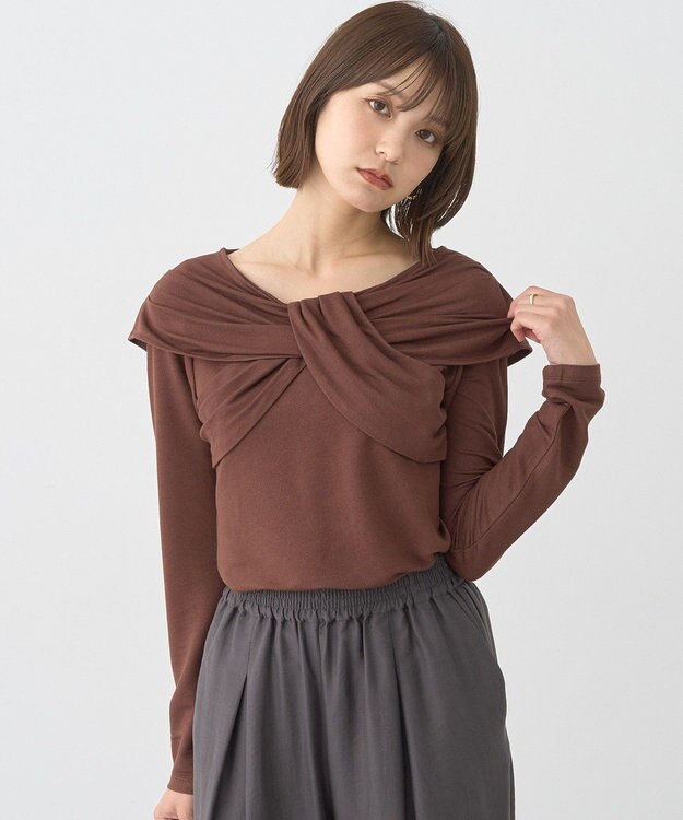 earth music&ecology リボンライクドレーププルオーバー Brown
