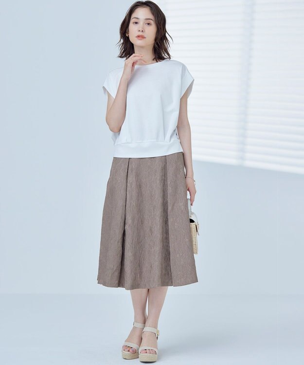 組曲 【WEB限定】エアリーフラワージャガード フレアスカート カーキ系