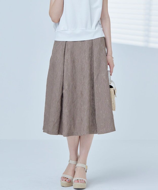 組曲 S 【WEB限定】エアリーフラワージャガード フレアスカート カーキ系