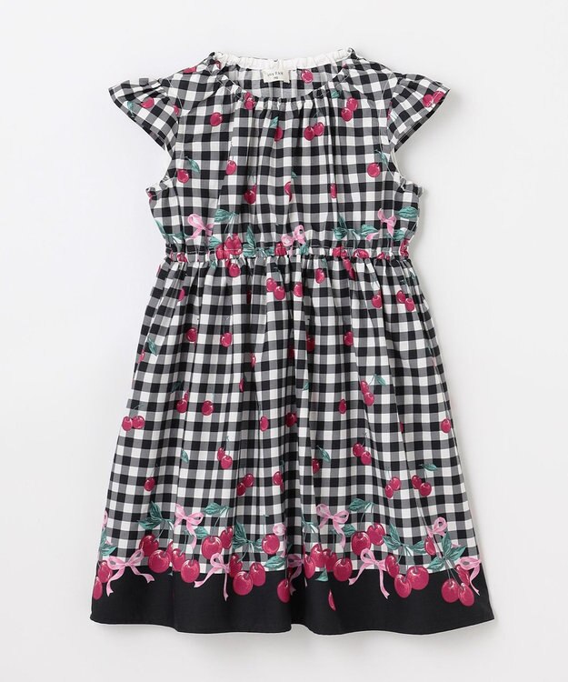 ANY KIDS 総柄 サマーワンピース ブラック×サクランボ