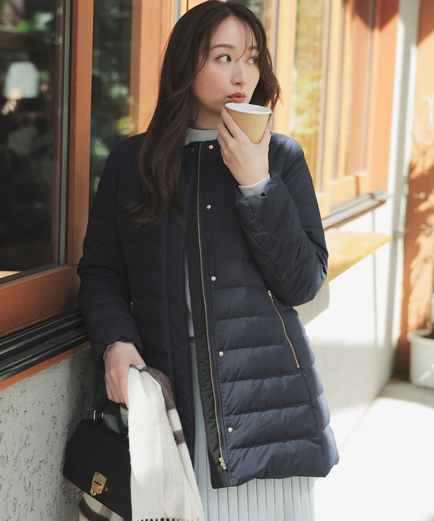 ANY SIS S 【2WAY】ノーカラーミドル ダウン ネイビー