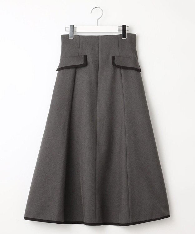 Feroux 【洗える】バイカラーフレア スカート グレー系