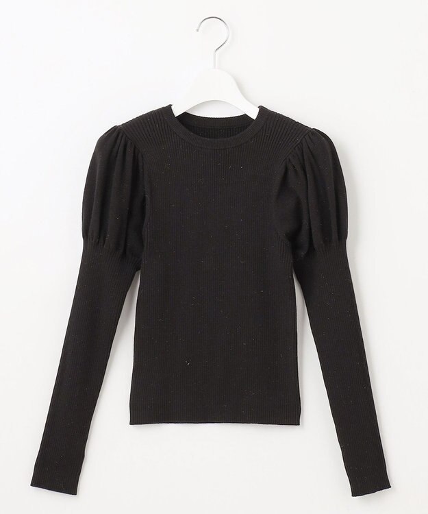 Feroux 【洗える】パフスリーブラメ ニット ブラック系