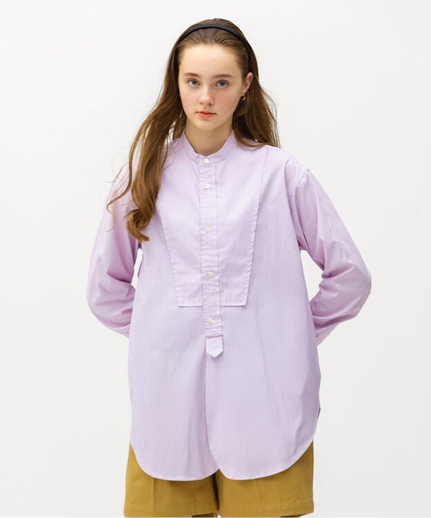 LENO  CANDY STRIPE BAND COLLAR  SHIRTS / ストライプバンドカラーシャツ PINK
