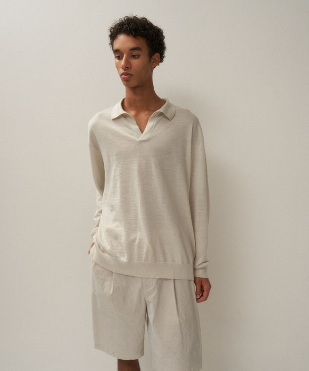 ATON RAMIE CASHMERE | スキッパーポロセーター - UNISEX LIGHT GRAY