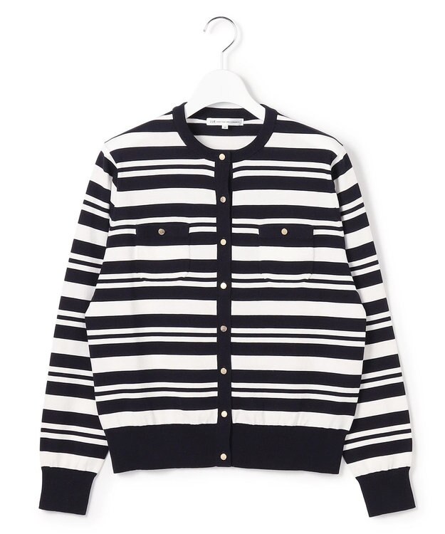 23区 L 【先行予約】プレミアムビオコットン ポケット ボーダー カーディガン ネイビー×オフ