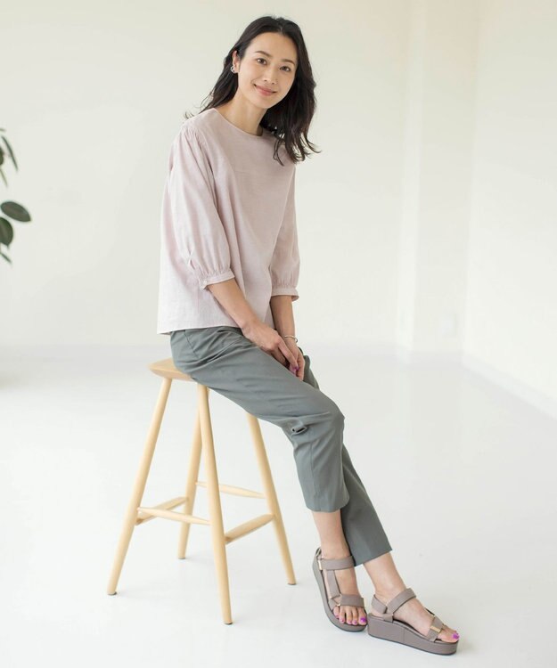 J.PRESS LADIES L 【洗える】BEZピンチェック ボリュームスリーブ ブラウス ローズピンク系3