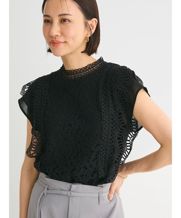 Green Parks ・Ｐｅｔｉｔ　Ｆｌｅｕｒ　フレンチレーシ－ブラウス Black