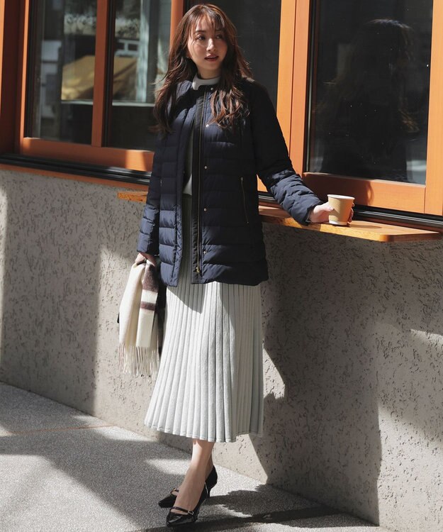 ANY SIS S 【2WAY】ノーカラーミドル ダウン ネイビー