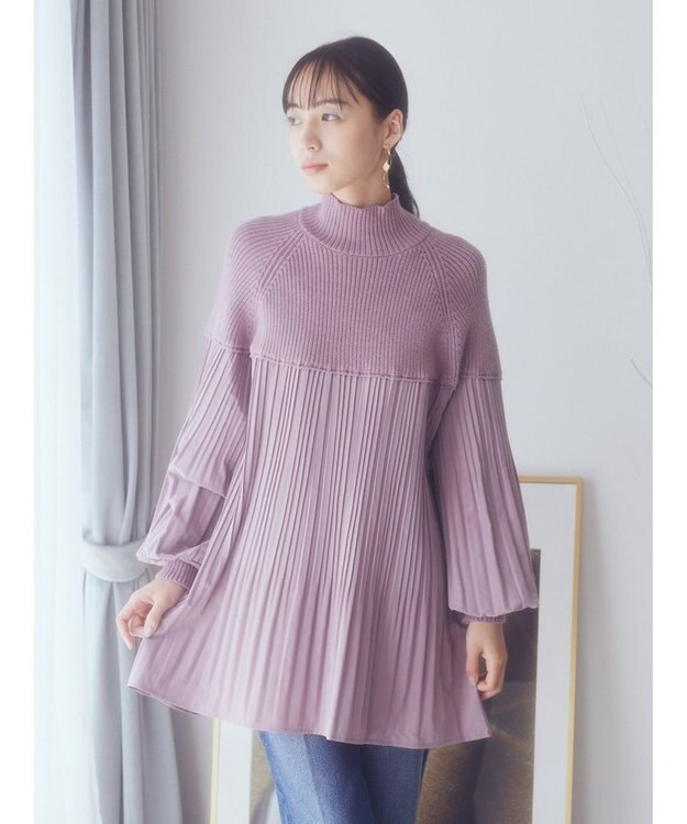 earth music&ecology プリーツフレアニットチュニック Lavender