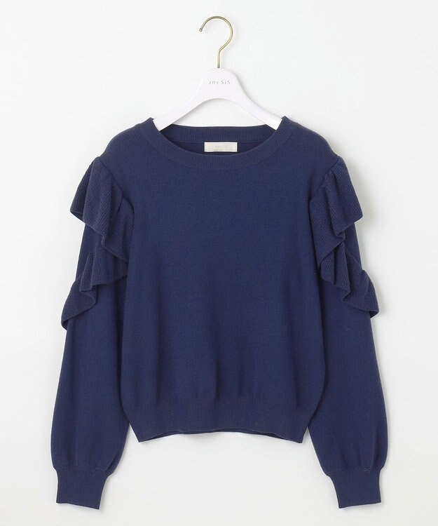 ANY SIS 【洗える】フリルスリーブ ニット ダークブルー