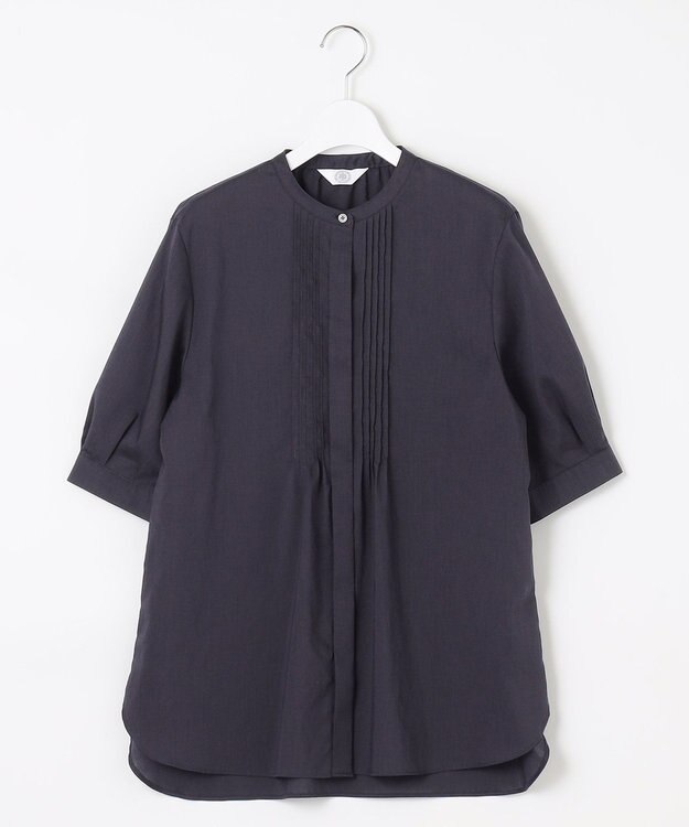 J.PRESS LADIES L 【WEB限定カラーあり・洗える】ラミーポプリン バンドカラー ブラウス ネイビー系