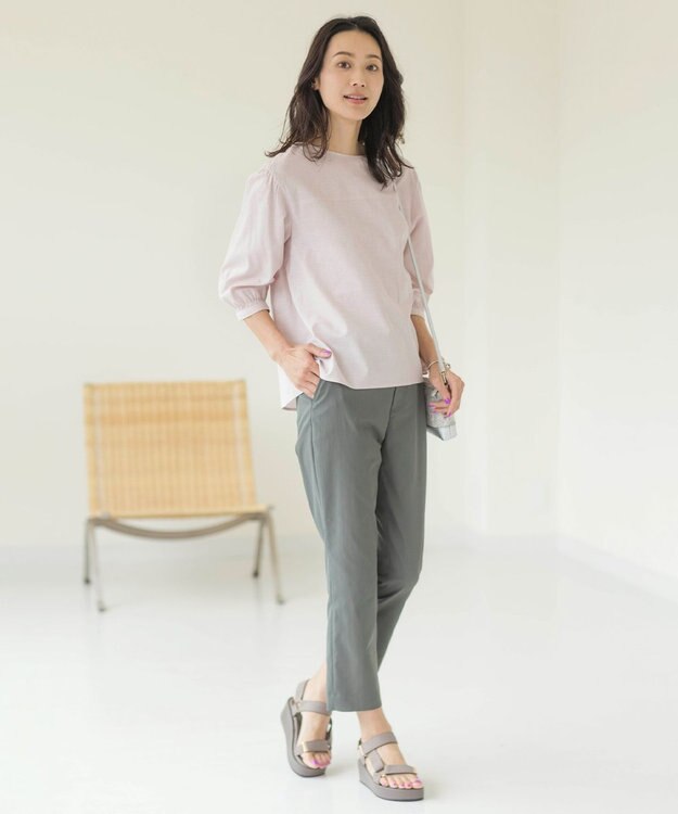 J.PRESS LADIES L 【洗える】BEZピンチェック ボリュームスリーブ ブラウス ローズピンク系3