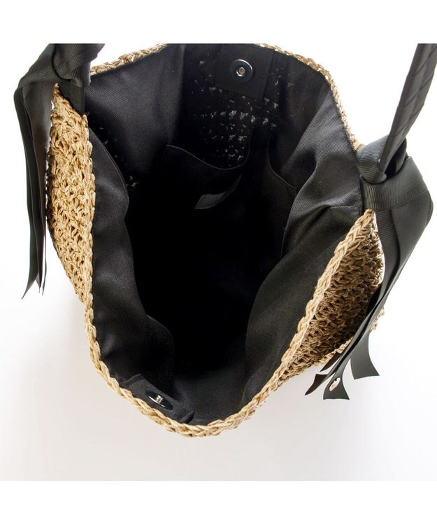 UNBILLION カシュカシュ cachecache / 下がりグログラン地柄編みトート カゴバッグ ブラック