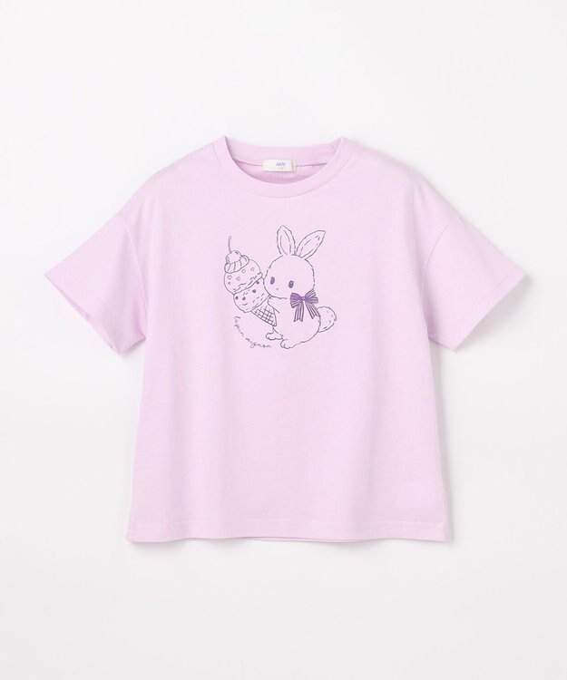 ANY KIDS 【綿100%/接触冷感】ひんやり オーバーサイズ アニマルTシャツ ラベンダー×ウサギ