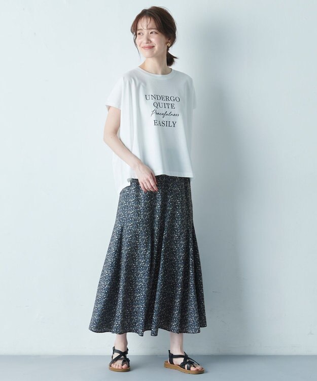 ANY 【洗濯機可能/ウエストゴム】プリントマーメイドスカート ネイビーフラワー