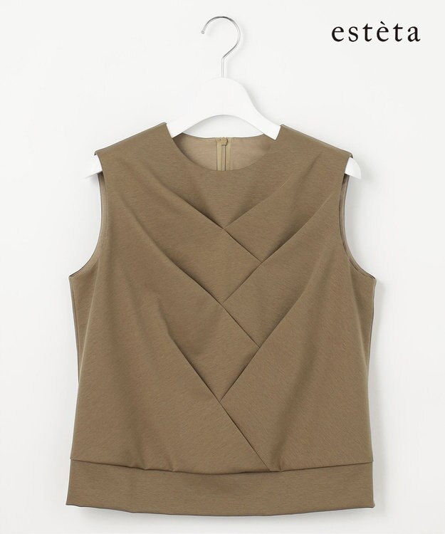 23区 【エステータ】トリアセファインジャージー タックデザイン カットソー カーキ系