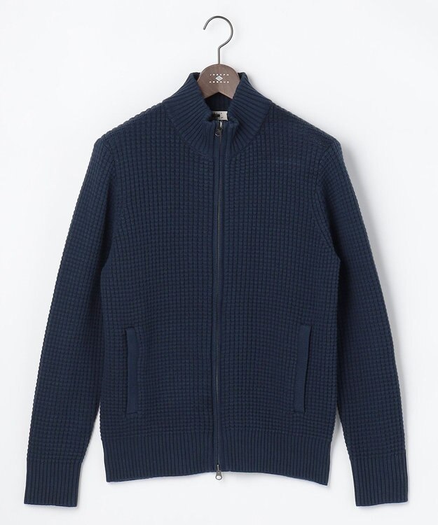 JOSEPH ABBOUD 【3シーズン活躍する綿ブレンド】コットンアクリルバルキー ジップニット ブルゾン ダルブルー系
