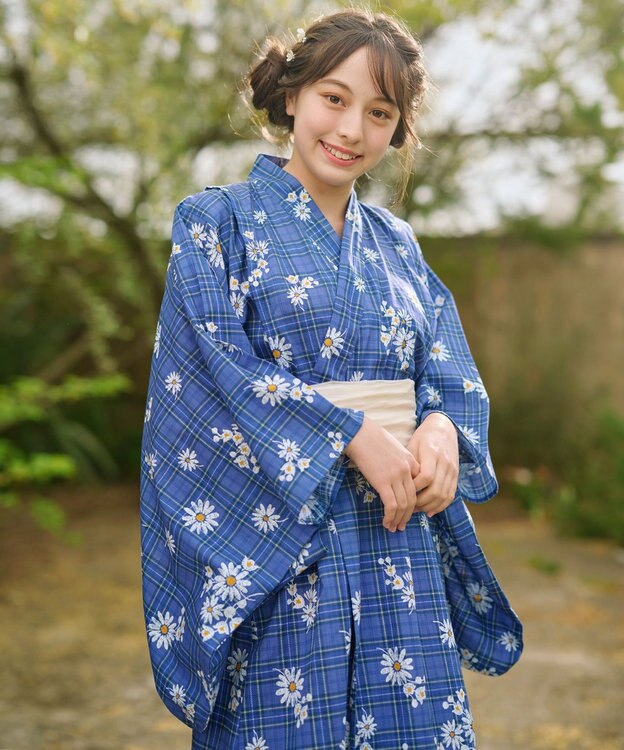 組曲 KIDS 【S-Lサイズ】マーガレットチェック 浴衣 ネイビー系5