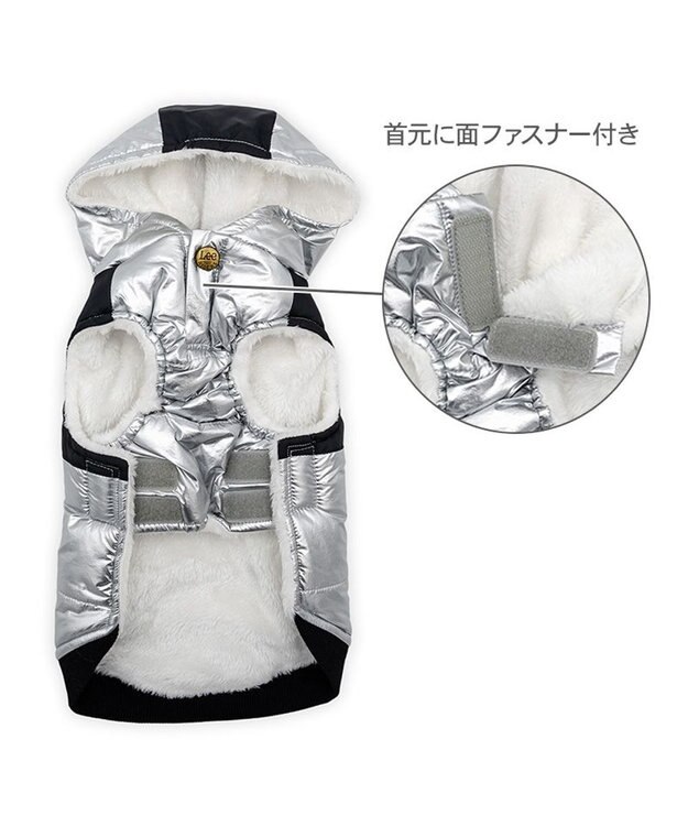 PET PARADISE Lee フード付 綿入れベスト 《シルバー》 中型犬 大型犬 シルバー×ブラック
