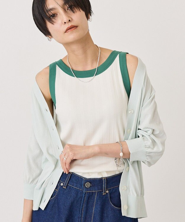 AMERICAN HOLIC ランダムリブ配色タンクトップ Ivory