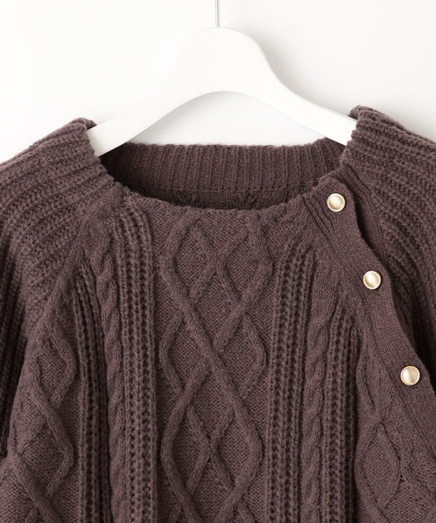 Feroux 【洗える】金釦ケーブル ニット ダークブラウン系