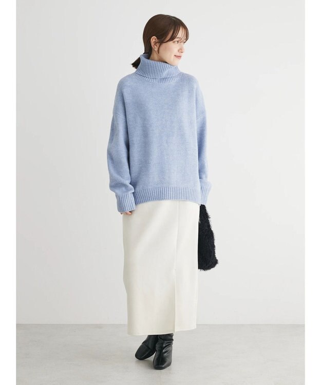 Green Parks ｆｕｗａっとメランジタートルニットプルオーバー Sax