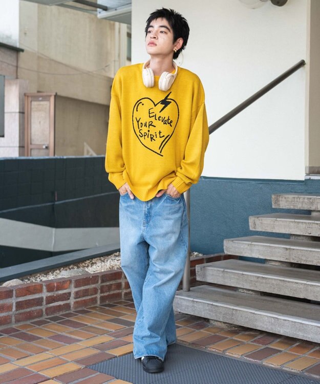 WEGO 【ユニセックス着用ITEM/SMLサイズ展開】ジャガードグラフィックプルオーバー イエロー