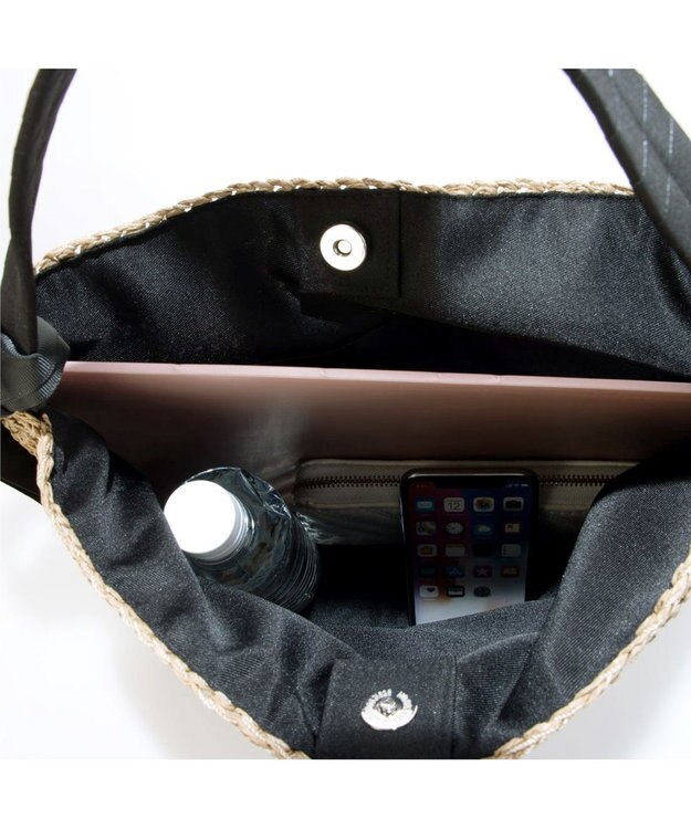 UNBILLION カシュカシュ cachecache / 下がりグログラン地柄編みトート カゴバッグ ブラック