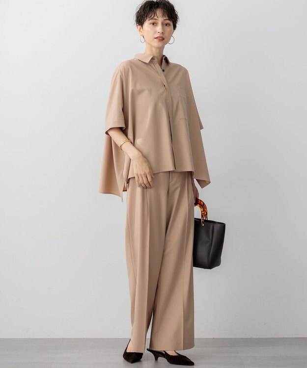 23区 【洗える】TWマットクロス ポンチョシルエット シャツ キャメル系