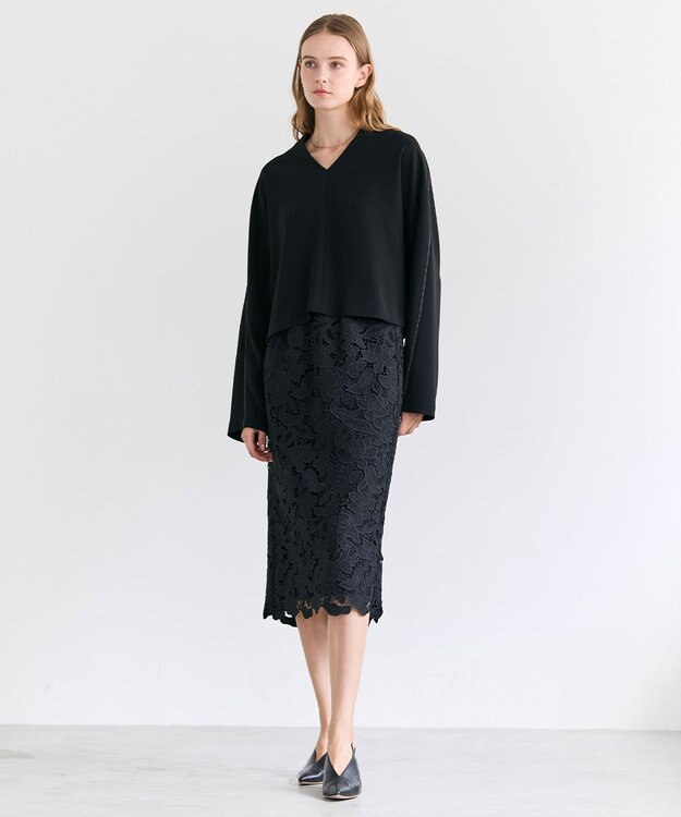 BEIGE， CITRINE / エンブロイダリーレースイージースカート Black