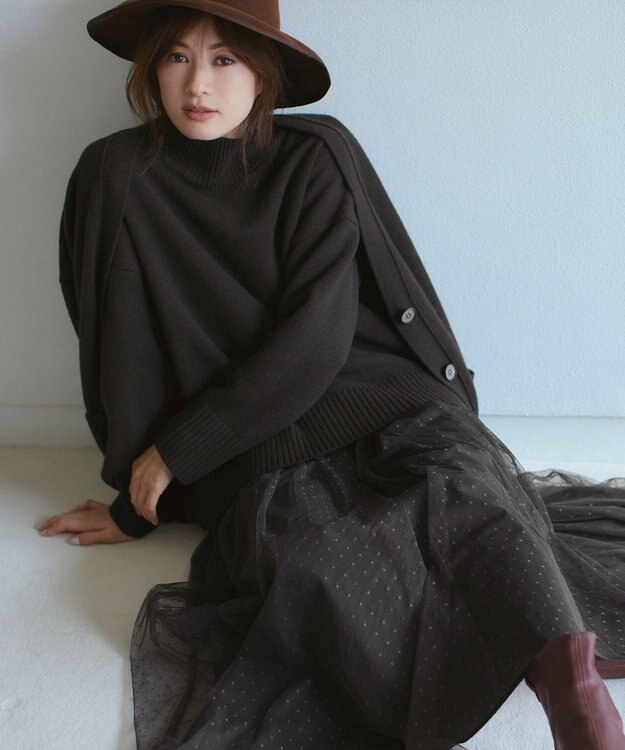 23区 S 【好評につき新色追加/CLASSY.1月号掲載】ウールカシミヤブレンド スタンドネック ニット ダークブラウン系