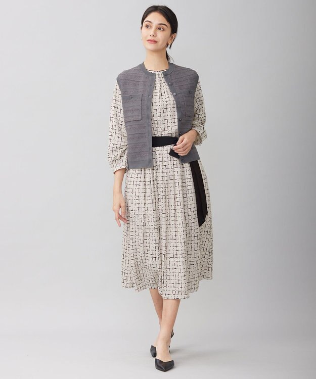 自由区 S 【洗える】テクスチャーコットンブレンドニット ベスト グレー