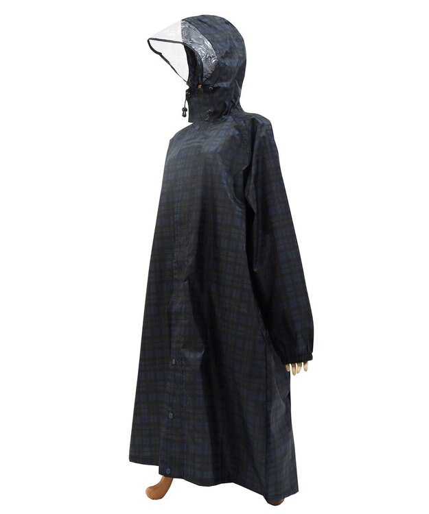 MOONBAT FLAT PURE レインコート チェック柄 リュック対応 ユニセックス 収納袋付き ネイビーブルー