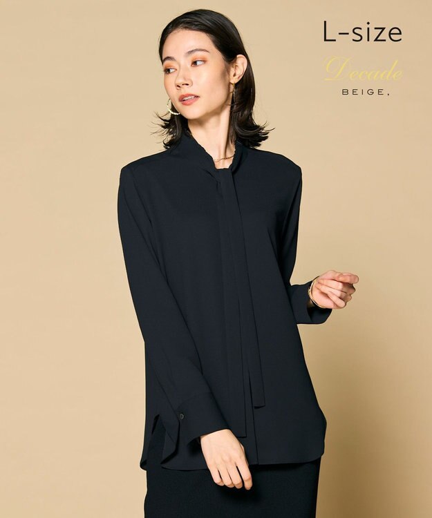 BEIGE， 【洗える・L-size】EVA / ボウタイロングスリーブブラウス Black