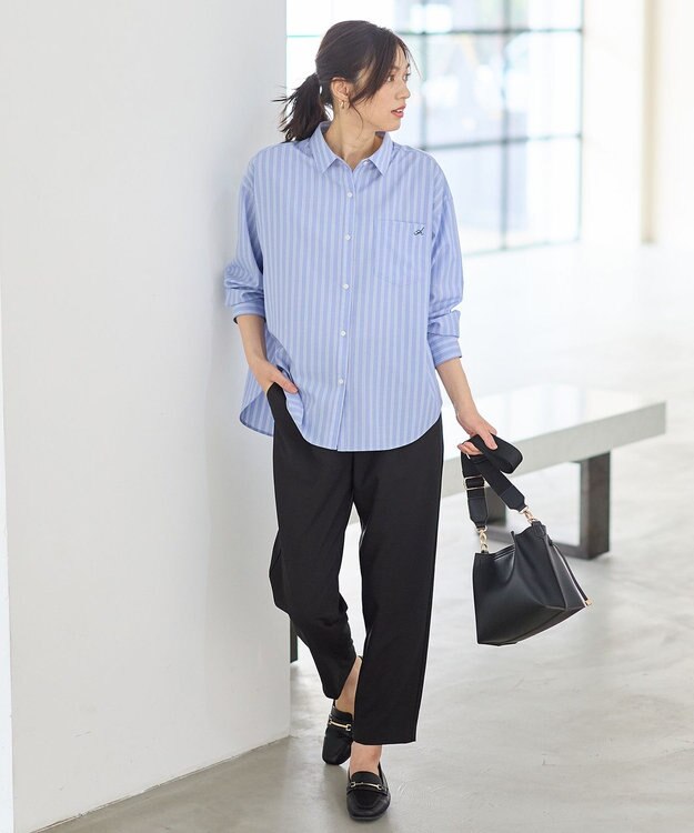 ANY オーバーサイズシャツ ブルーストライプ