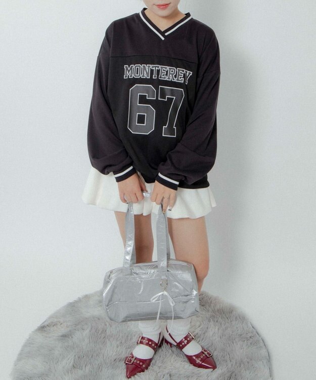 WEGO サテンリボンチャーム付きボストンバッグ シルバー