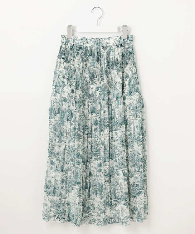 自由区 【カタログ掲載・洗える】ランドスケーププリント スカート ボトルグリーン