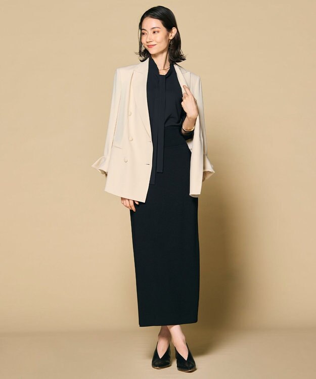 BEIGE， 【洗える・L-size】EVA / ボウタイロングスリーブブラウス Black