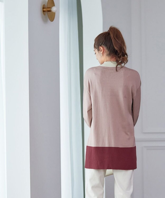 Tiaclasse L 【洗える】カラーブロッキングニットチュニック ピンク