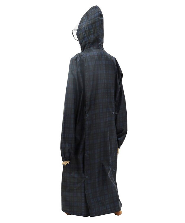 MOONBAT FLAT PURE レインコート チェック柄 リュック対応 ユニセックス 収納袋付き ネイビーブルー