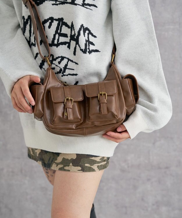 WEGO 金具デザインポケットショルダー ブラウン