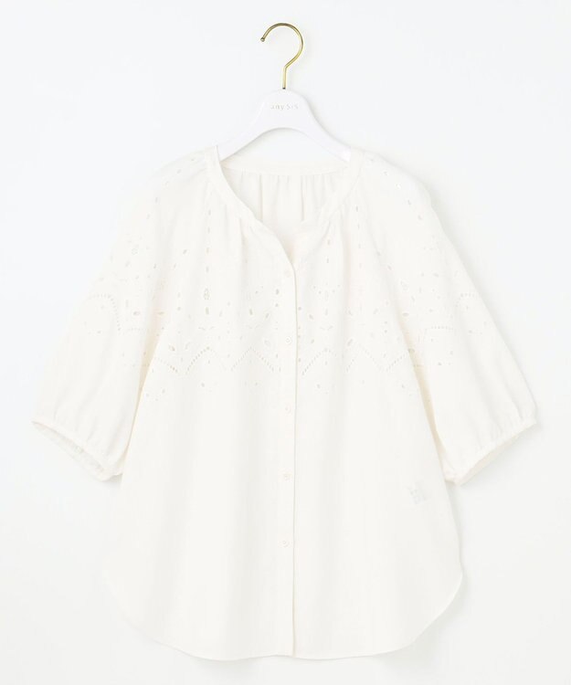 ANY SIS L 【洗える】カットワークエンブロイダリー ブラウス オフ