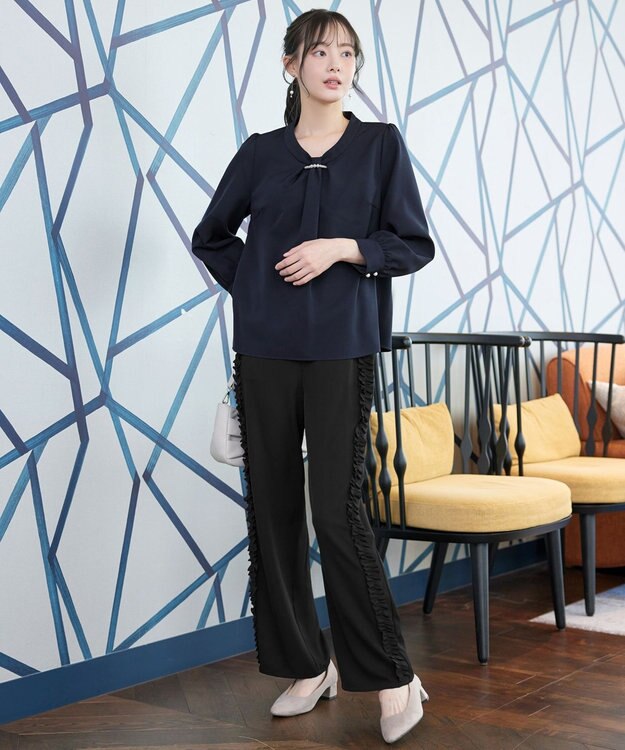 Tiaclasse L 【ダブルクロス】2wayボウタイ風ブラウス ネイビー