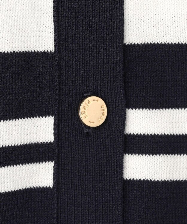 23区 L 【先行予約】プレミアムビオコットン ポケット ボーダー カーディガン ネイビー×オフ