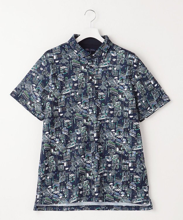 23区GOLF 【MEN】【キングサイズ/吸水速乾/UVカット】パリマップ総柄ポロシャツ ネイビー系5